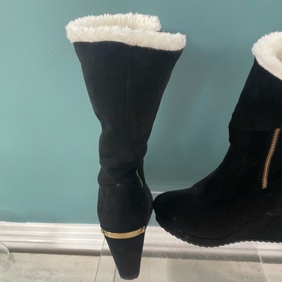 Juicy couture, JC, Casey, black suede, fur-lined, midcalf, wedge boots, size 8 - Picture 2 of 5